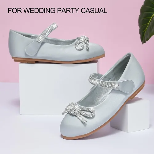 Miniatura 5 de SIMANLAN Zapatos de vestir para niñas con flores, zapatos de princesa Mary Jane, zapatos de ballet para niños pequeños y grandes, zapatos elegantes