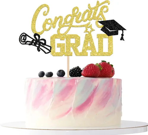 Miniatura 19 de Rsstarxi 1 paquete de decoración de pastel con purpurina para la clase de 2026, decoraciones de graduación 2026, tapa de felicitaciones