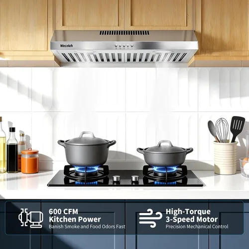 Miniatura 3 de Campana extractora para debajo del gabinete de 30 pulgadas, 600 CFM, con conductos o sin conductos, convertible para cocina, acero inoxidable, 3