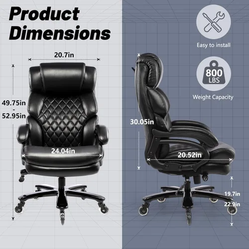 Silla de oficina grande y alta de 800 libras para personas pesadas, silla ejecutiva resistente con respaldo alto, asiento extra ancho y lumbar