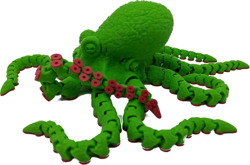 Miniatura 23 de Pulpo impreso en 3D – Personalizable, hecho a pedido Modelo animal articulado (pequeño, morado con tentáculos verde lima)