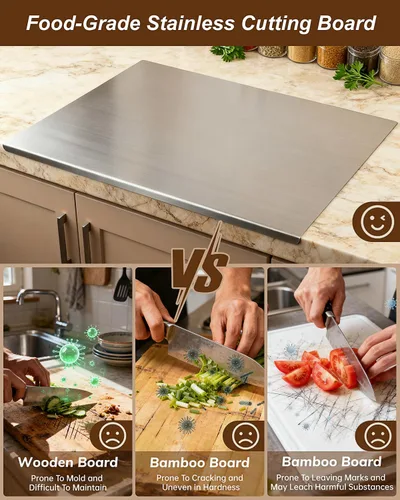 Miniatura 2 de Tabla de cortar de acero inoxidable 304 para cocina, tabla de pan grande en forma de L, tabla de cortar de doble cara para hornear, tabla de cortar