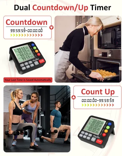Miniatura 6 de Temporizador digital de cocina para cocinar, temporizador de cuenta regresiva de 4 canales con alarma fuerte y modo silencioso, pantalla grande