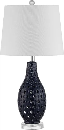 Miniatura 5 de SAFAVIEH Lighting Collection Harlem Trellis - Lámpara de mesa de noche de cerámica azul marino de 26 pulgadas para dormitorio, sala de estar