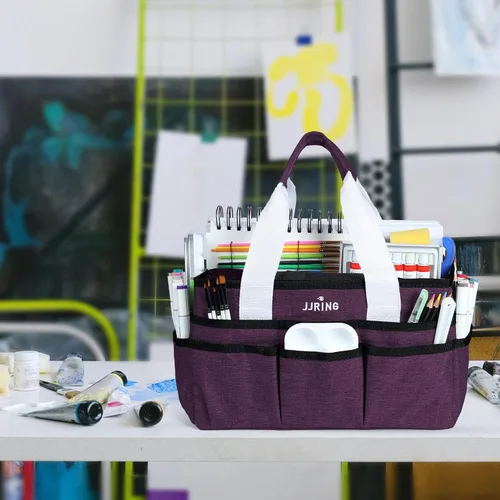 Miniatura 7 de JJRING Bolsa Organizadora de Transporte para Manualidades, Organizador de Almacenamiento de Arte con Múltiples Bolsillos, Bolsa de Costura Morado