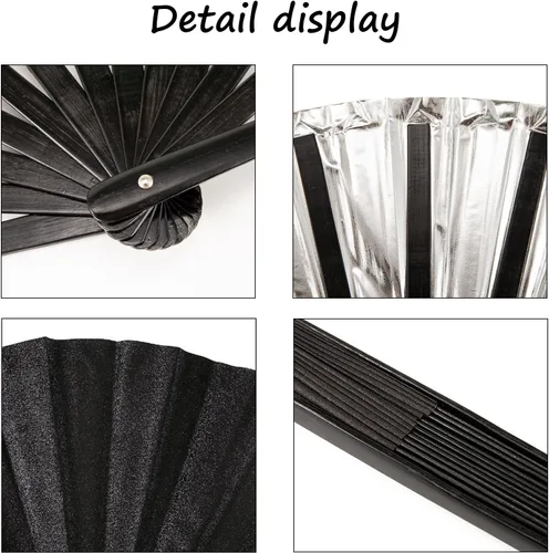 Miniatura 3 de QCWN Ventilador de mano plegable grande con purpurina negra, ventilador de estallido para fanáticos de baile de línea para botas en el suelo, baile
