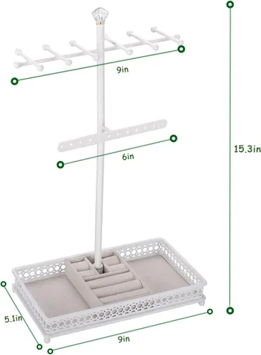 Miniatura 7 de Meangood Organizador de soporte para árbol de joyería 3 en 1, organizador de collares, pulseras, aretes y bandeja de anillos, soporte de joyería