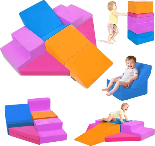 Kayfia Juguetes de escalada para niños pequeños en interiores, bloques de escalada de espuma para bebés de 7 piezas, juego suave y colorido para