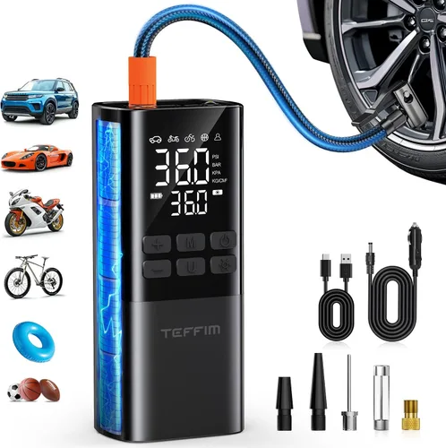 Inflador de Neumáticos Compresor de Aire Portátil - Bomba de Aire para Neumáticos de Coche, Portátil para Coche con Medidor de Presión, Inflador de