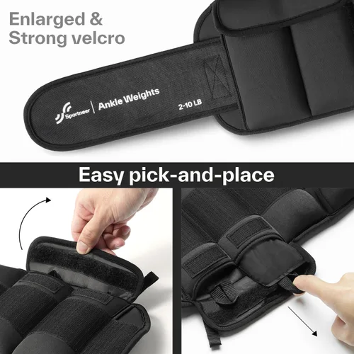 Miniatura 4 de Sportneer 20 libras/par de pesas de tobillo ajustables para mujeres y hombres, peso de pierna modularizado para yoga, caminar, correr, aeróbicos