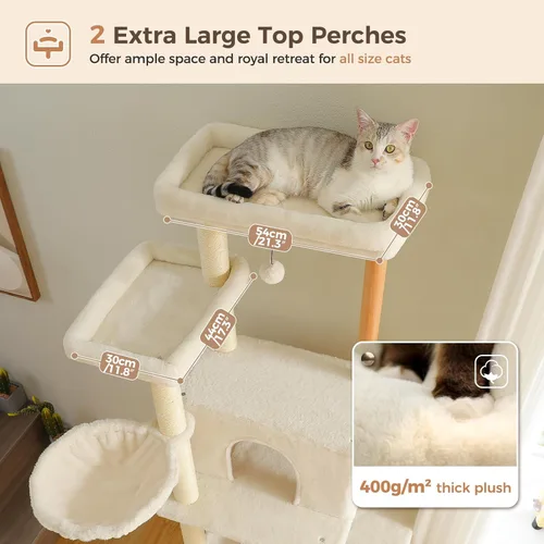 Miniatura 5 de PAWZ Road Árbol Grande para Gatos, Torre de Madera para Gatos de 73 Pulgadas de Alto con 2 Hamacas Espaciosas, 2 Camas Superiores Grandes, 8 Postes