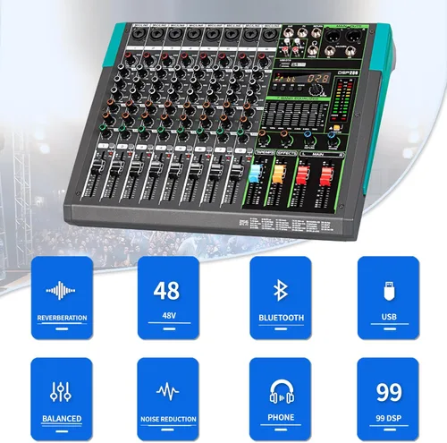 Miniatura 2 de Depusheng PA8 Mezclador de Audio Profesional / Mesa de Mezclas / Consola de Audio de Escritorio, Sistema de Interfaz de 8 Canales, Digital, USB