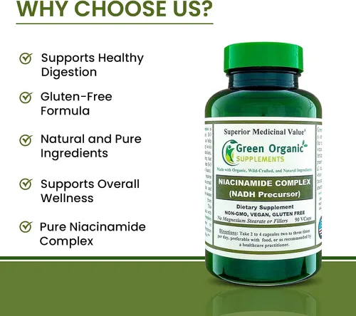 Miniatura 4 de Green Organic Supplements Niacinamida, niacina, NAD, NADH, alta absorción, sin OMG, sin gluten (paquete de 4)