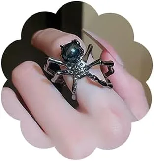 Wiwpar Anillo de dedo abierto de araña grande negro gótico punk para mujeres y hombres, estilo bohemio, vintage, grueso, nudillo, araña, anillos