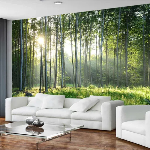Miniatura 31 de Reyhui - Mural de pared con imagen de bosque y arroyo, papel tapiz grande con escena natural para dormitorio, sala de estar, fondo de TV, sofá