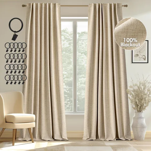 Miniatura 19 de MIULEE Cortinas 100% opacas de 84 pulgadas de largo de lino, cortinas y drapeados, juego de 2 paneles para dormitorio, pestaña trasera, sala