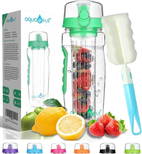 Miniatura 12 de AquaFrut - Botella de agua con infusor de frutas de 32 onzas, sin BPA, botella deportiva de infusión de frutas, tapa abatible con boquilla