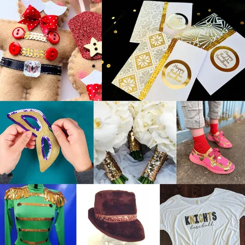 Miniatura 5 de Cinta de encaje con purpurina para manualidades, adornos, accesorios de disfraz de 10 yardas (rojo)