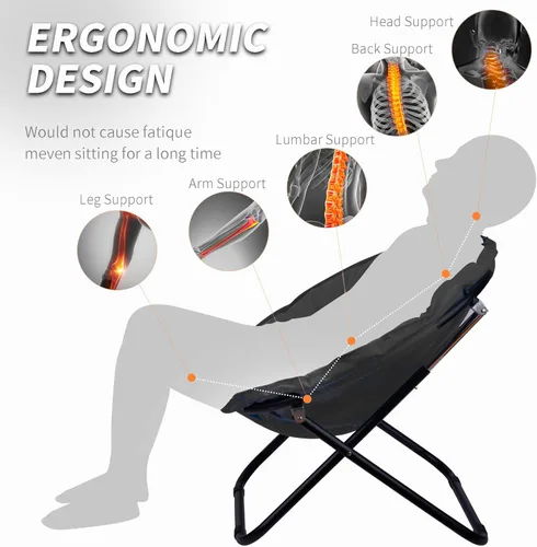 Miniatura 6 de Grezone Silla plegable de piel sintética, silla plegable portátil de luna suave para dormitorio, dormitorios, apartamentos, descanso, jardín y Negro