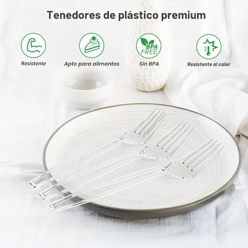 Miniatura 3 de Dealusy 360 tenedores de plástico transparente extra resistentes, desechables, sin BPA, resistentes al calor, tenedores desechables sólidos