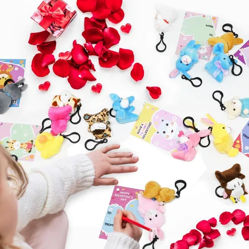 Miniatura 5 de 28 llaveros pequeños de animales de peluche, juguetes de animales de peluche a granel para niños, rellenos de cesta de Pascua, búsqueda de huevos