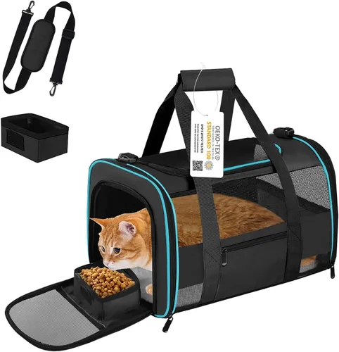 Transportín para Gatos Transportín para Mascotas Aprobado por Aerolíneas para Perros Pequeños Gatos Cachorros Plegable de Lados Suaves Bolsa de Negro