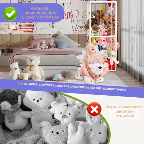 Miniatura 4 de Almacenamiento de animales de peluche, organizador de almacenamiento de zoológico de juguetes para niños con banda elástica, tubo de PVC grueso