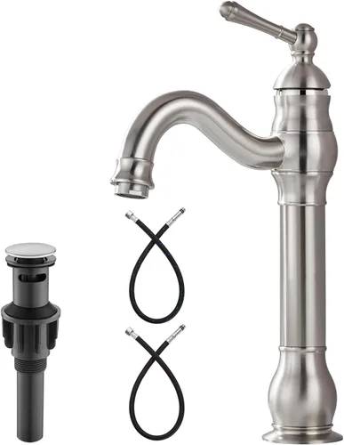 Miniatura 11 de Heyalan Grifo de lavabo alto para lavabo, grifo de baño de una sola manija, boquilla alta de 1 orificio con material de drenaje, grifo mezclador