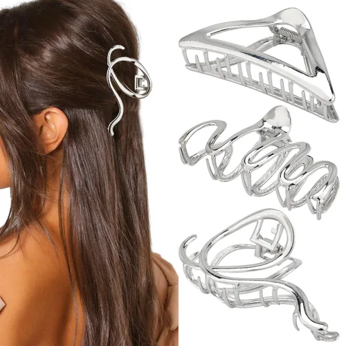 3 pinzas para el cabello de metal plateado para mujeres, pinzas de pelo medianas para niñas, pinzas de sujeción fuerte, accesorios para el cabello