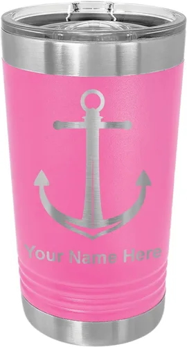 Miniatura 10 de LaserGram Vaso de pinta aislado al vacío de 16 onzas, ancla de barco, grabado personalizado incluido (negro)