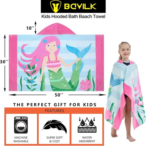 Miniatura 3 de Toallas de baño para niños, toalla para niños y niñas con capucha para playa, baño, piscina, toallas de natación de 30 x 50 pulgadas, tamaño grande