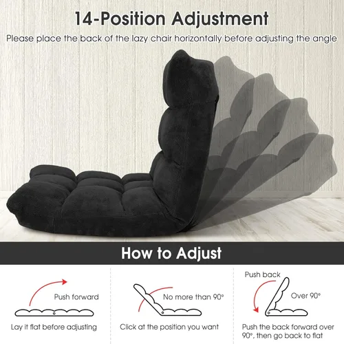 Miniatura 5 de Silla de suelo con soporte para el respaldo, silla reclinable plegable ajustable de 14 posiciones, silla de meditación con marco de acero, silla