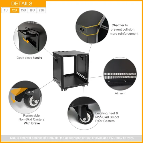 Miniatura 2 de RIVECO POMU - Estante estéreo y de estudio de 6U con ruedas giratorias, gabinete de red rodante, estante de audio de marco abierto para grabación