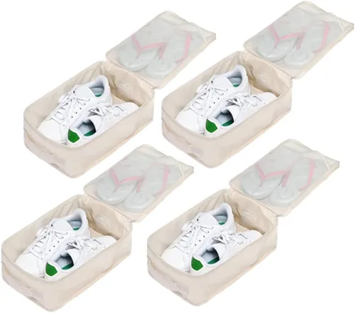 JJ POWER Bolsas de viaje para zapatos, organizador plegable impermeable para zapatos de doble capa, Crema, Uso diario