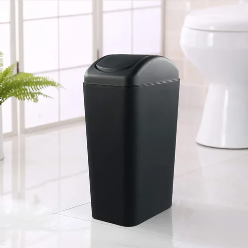 Miniatura 4 de Hespama Bote de basura delgado, 14L, color negro, con tapa basculante, cubo de basura para espacio estrecho
