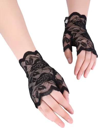 Miniatura 4 de Guantes florales de encaje corto sin dedos, guantes de novia para mujer
