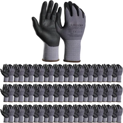 Miniatura 8 de LOCCEF Guantes de trabajo de seguridad con revestimiento de nitrilo de microespuma, 12 pares, guantes de nailon de punto sin costuras, mejoras