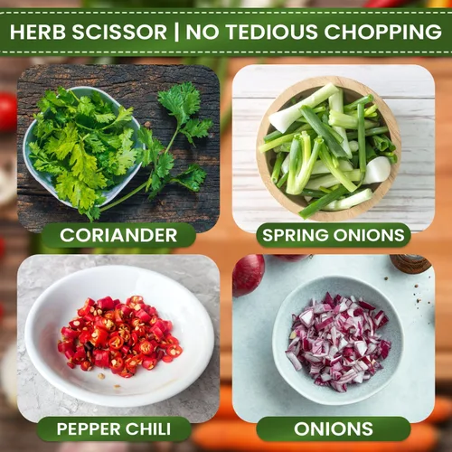Miniatura 5 de KitchShears - Tijeras de hierbas con 5 cuchillas y cubierta, cortador de hierbas de acero inoxidable de alta calidad para hierbas de cocina y Verde