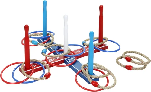 Win SPORTS Juego de lanzamiento de anillos de madera, divertido juego de carnaval para interiores y exteriores, para niños y adultos, incluye 16