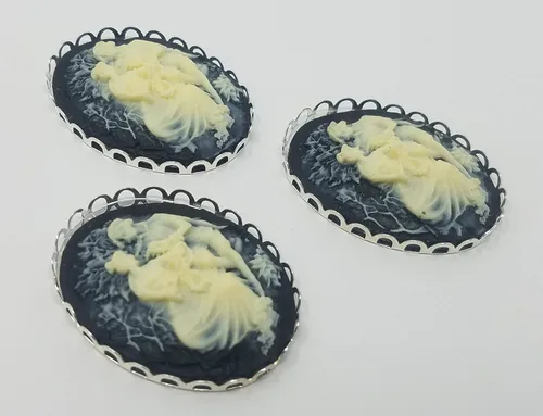 Miniatura 6 de 3 piezas de 1.181 in x 1.575 in marfil victoriano pareja de resina artesanía cameos con ajustes de filigrana de encaje (negro con ajustes de oro)