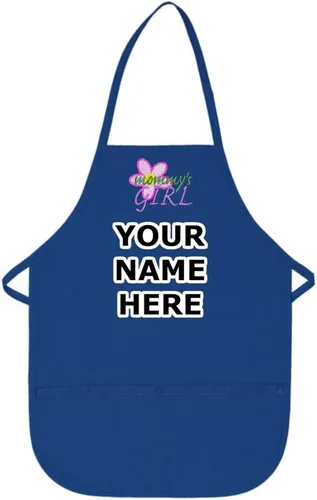 Miniatura 12 de Delantal personalizado de color rosa intenso para niños, con diseño de bordado de flores de mamá niña, tela de sarga de poliéster/algodón, extra