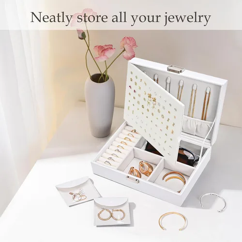 Miniatura 6 de Joyero organizador para mujeres y niñas, caja de joyería mejorada con 8 bolsas adicionales libres de deslustre, contenedor de almacenamiento