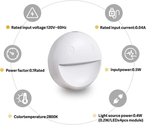 Miniatura 9 de VAVOFO Luz nocturna LED con sensor automático, paquete de 4, 2900-3200K blanco cálido, diseño de cara sonriente, lámpara de noche de pared