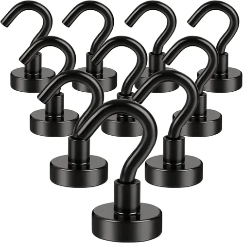Miniatura 15 de Diymag Ganchos magnéticos, resisten 80 lb, 20 unidades, neodimio de tierras raras fuertes para colgar, colgador magnético para cortina, hogar, Negro