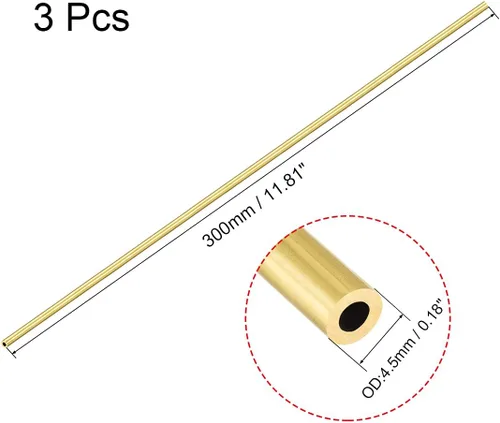 Miniatura 2 de uxcell Tubo redondo de latón, 11.811 in de longitud 0.177 in de diámetro exterior de 0.039 in de grosor de pared, tubo recto sin costuras, 3 piezas