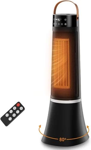 Calentador de espacio para uso en interiores, calentador eléctrico PTC de 1500 W con control remoto, oscilación ancha de 75°, temporizador de 12