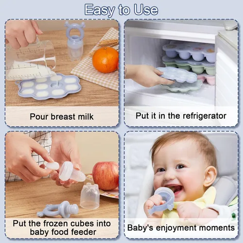 Miniatura 2 de KingKam - Moldes para paletas de leche materna para bebés y alimentador de frutas para bebés (2 unidades), contenedores de almacenamiento