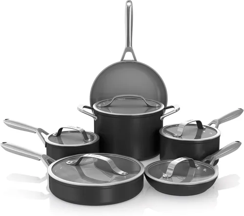 Miniatura 17 de Ninja Ceramic Pro Juego de utensilios de cocina de 11 piezas, juego de ollas y sartenes antiadherentes con tapas de vidrio, sin tóxicos, sin PTFE