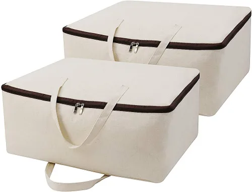 Paquete de 2 bolsas de almacenamiento de lona de algodón resistentes para edredones de tamaño King/Queen, suaves y transpirables, con apertura de 3