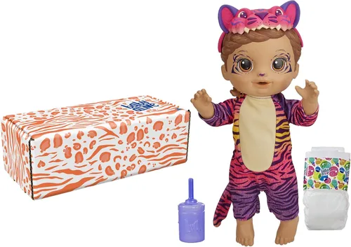 Miniatura 4 de Baby Alive Rainbow Wildcats muñeca de tigre, con accesorios, bebida, pañal, juguete de tigre para niños mayores de 3 años, pelo marrón